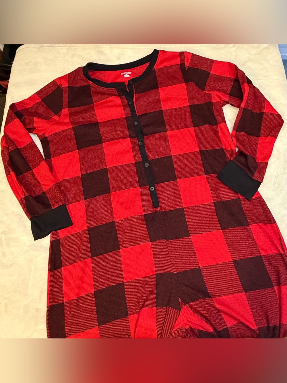Old Navy Red and Black Buffalo Plaid Pajama Onesie